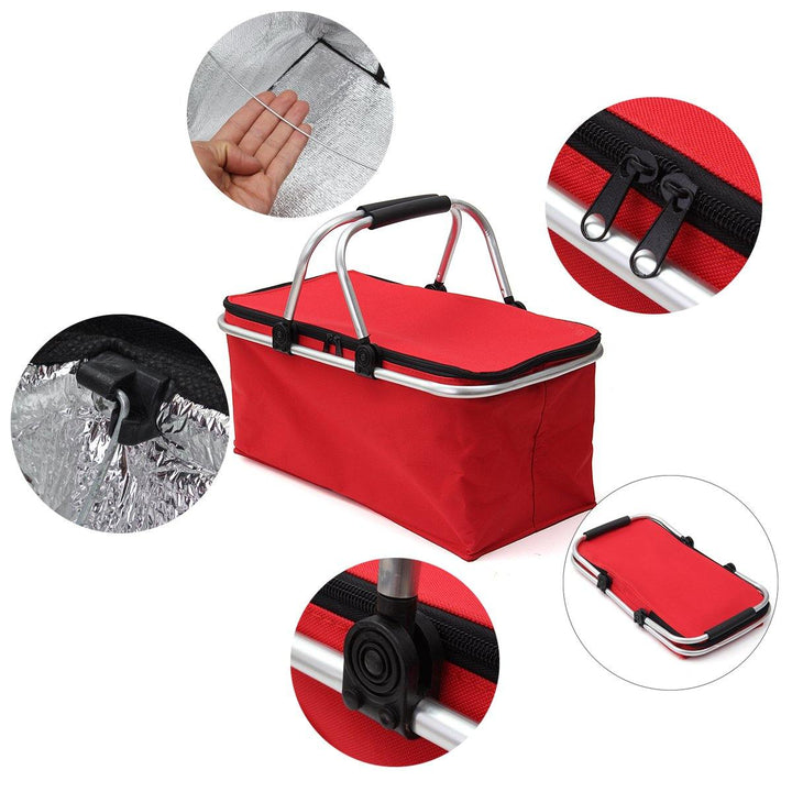 30L Large Folding Insulated Thermal Cooler Bag Picnic Camping Lunch Storage Baskets (Red) - MRSLM