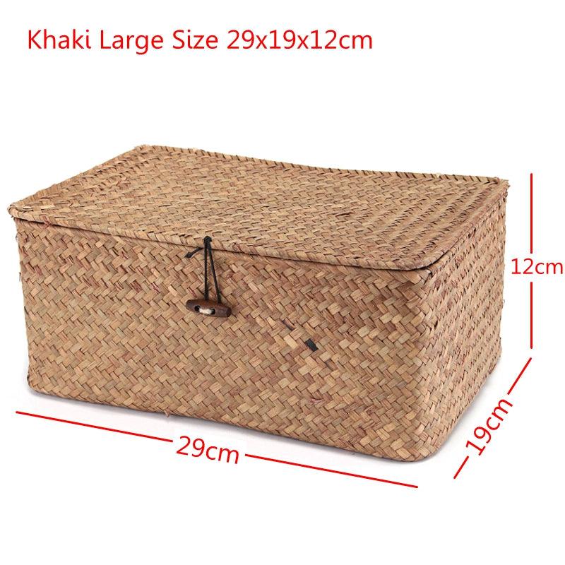 Wicker Woven Utility Storage Basket Box Organizer With Lid & Lock Multi-sized - MRSLM