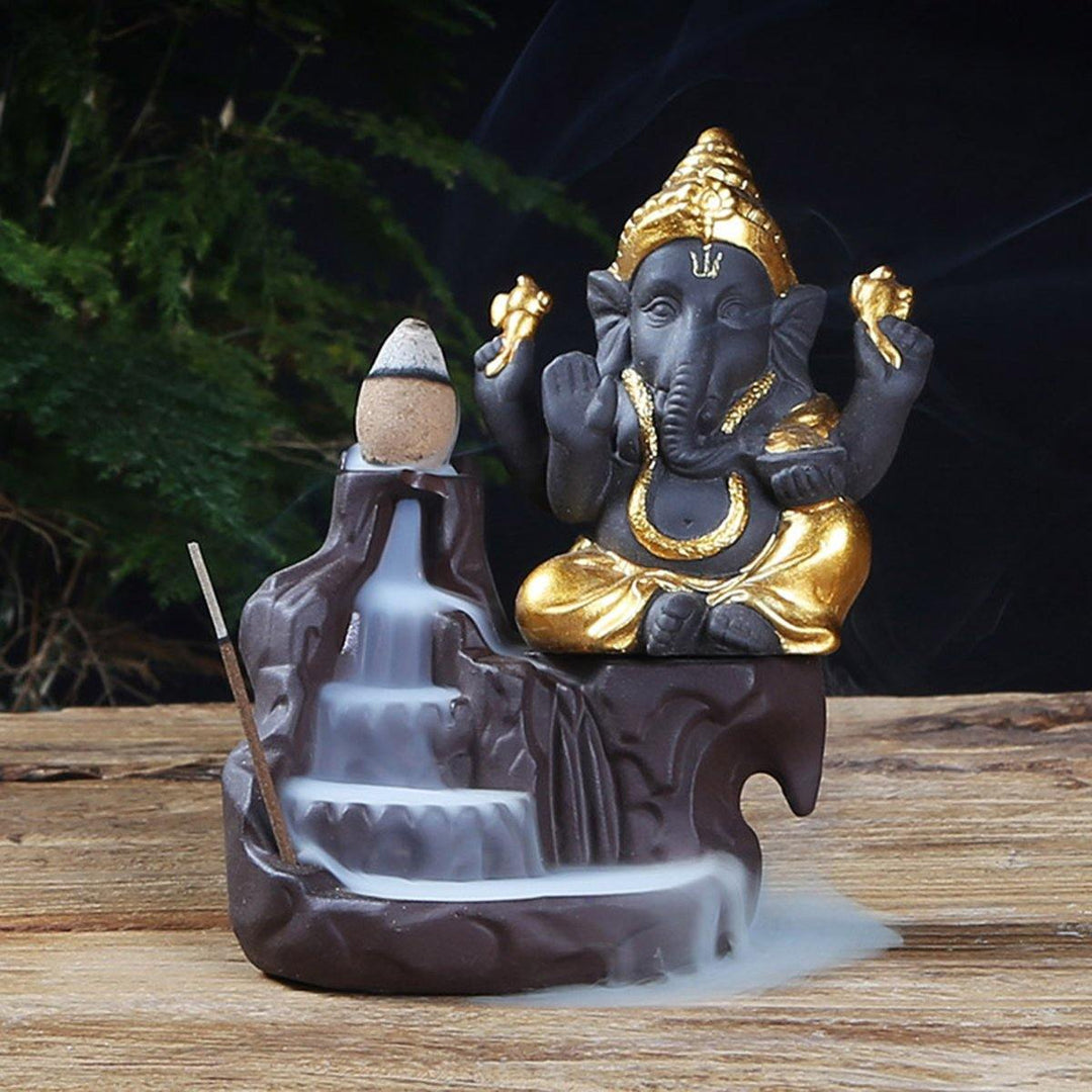 India Elephant God Ganesha Backflow Incense Burner Censer Holder Room Decor Gift - MRSLM