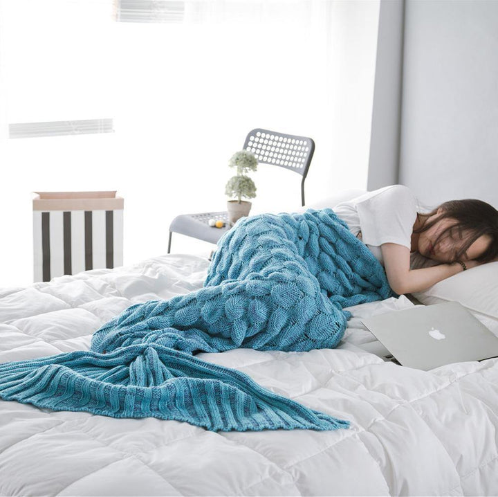 Honana WX-39 90x190cm Yarn Knitting Mermaid Tail Blanket Fish Scales Style Super Soft Sleep Bag Bed Mat - MRSLM