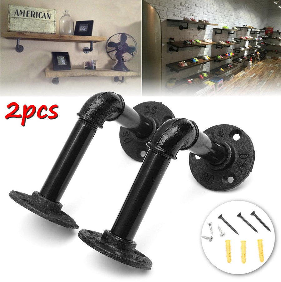 2Pcs Vintage Industrial Retro Black Iron Pipe Shelf Bracket Holder With Screws - MRSLM