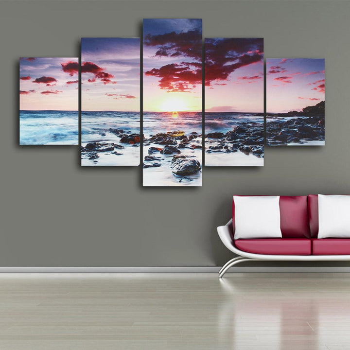 5 Piece Wall Art Canvas Sunset Sea Wall Art Picture Canvas Painting Home Decor Wall Pictures for Living Room No Framed - MRSLM