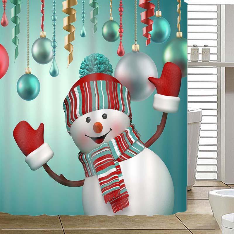 180 x 180cm Waterproof 3D Christmas Snowman Printed Bathroom Shower Curtain Bathroom Decor - MRSLM