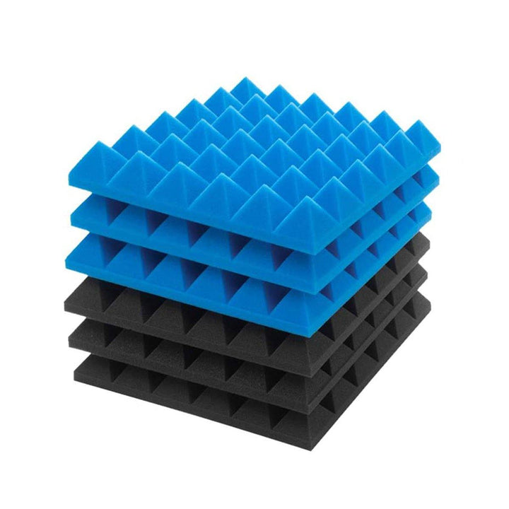 6Pcs Acoustic Foams Studio Soundproofing Wedges Tiles Black + Blue 12x12x2inch - MRSLM