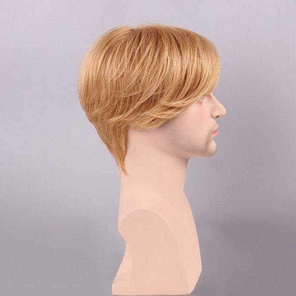 Blonde Men Short Human Hair Wig Male Mono Top Virgin Remy Capless Side Bang - MRSLM