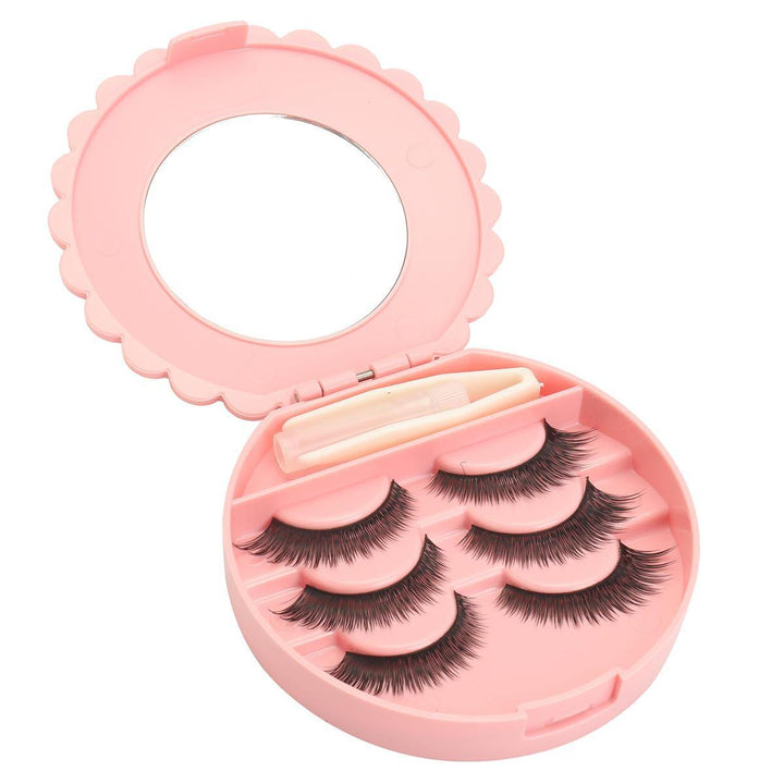 False Eyelash Set Fake Eyelashes Small Mirror Storage Box with Glue Tweezers - MRSLM