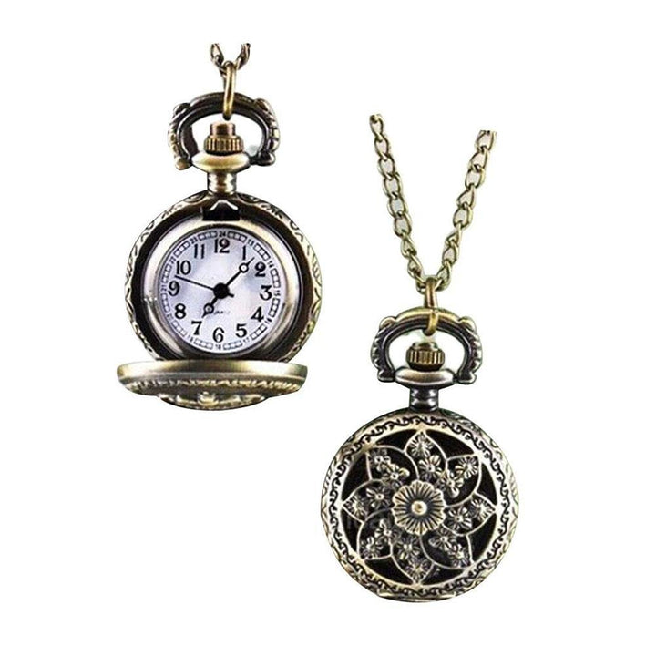 Unisex Vintage Hollow Windmill Bronze Quartz Pocket Watch Pendant Necklace - MRSLM