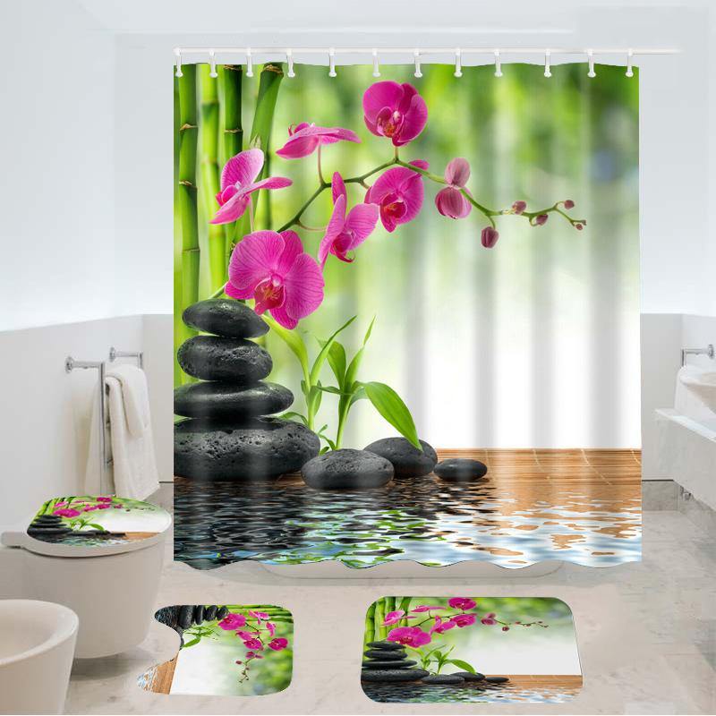 180x180cm Shower Curtain 3pcs Carpet Bath Mat Set Modern Design For Bathroom - MRSLM