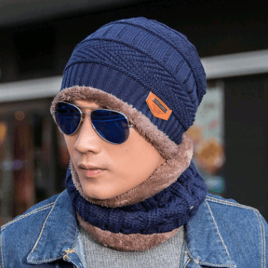 Winter Knitted Hat Crossed Cap Scarf Neck Warmer - MRSLM