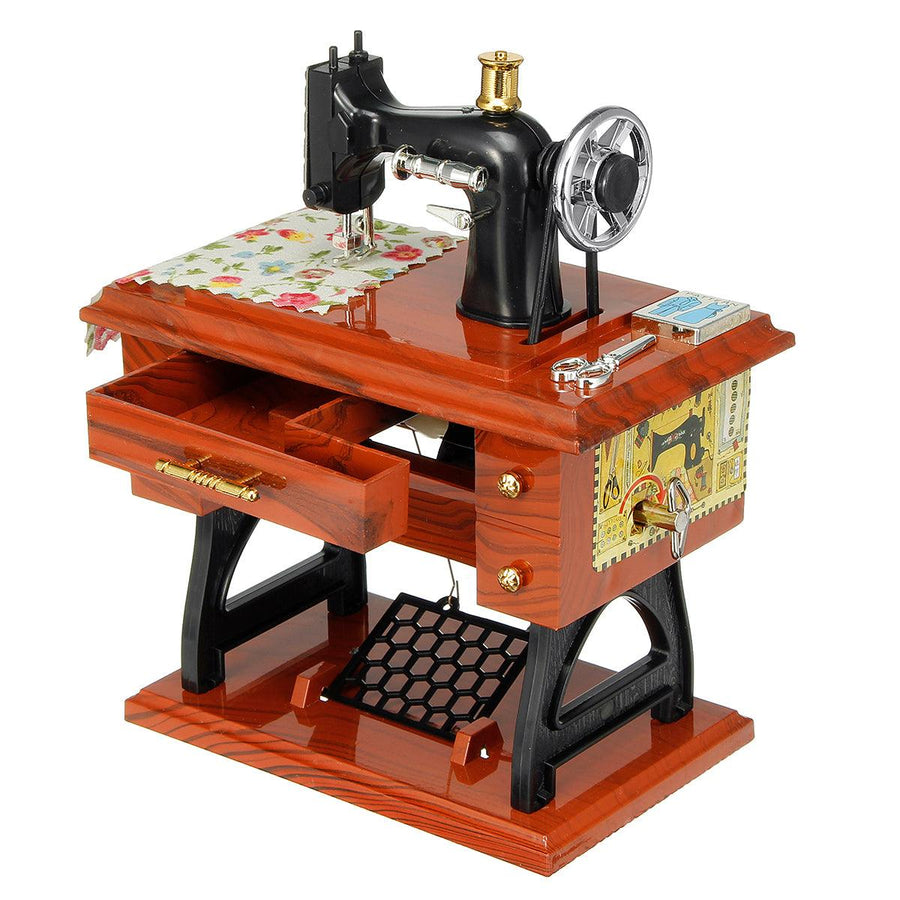 Retro Vintage Music Box Mini Sewing Machine Birthday Kids Gift Table Desk Decor - MRSLM