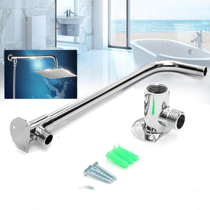 31cm Bathroom Chrome Wall Mounted Shower Extension Arm Pipe Bottom Entry for Rain Shower Head - MRSLM