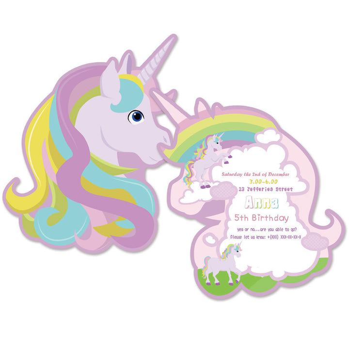 Rainbow Unicorn Invitation Cards Set