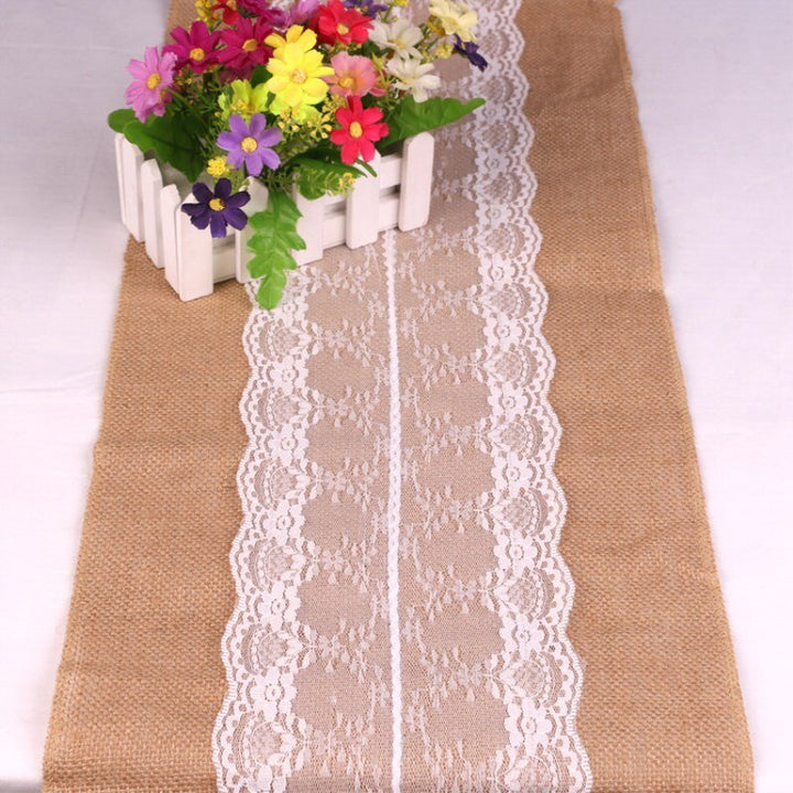 Lace Trim Jute Table Runner