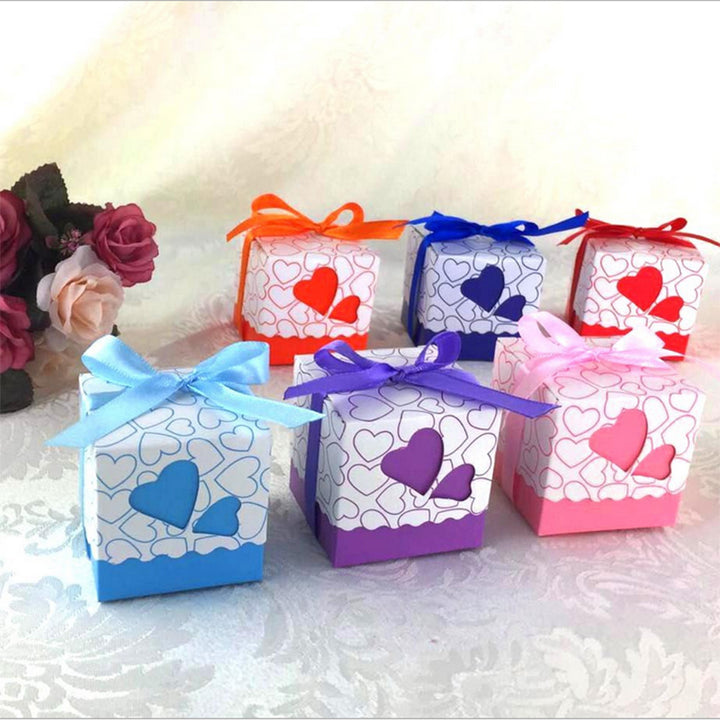 Colorful Love Heart Gift Candy Boxes with Ribbon