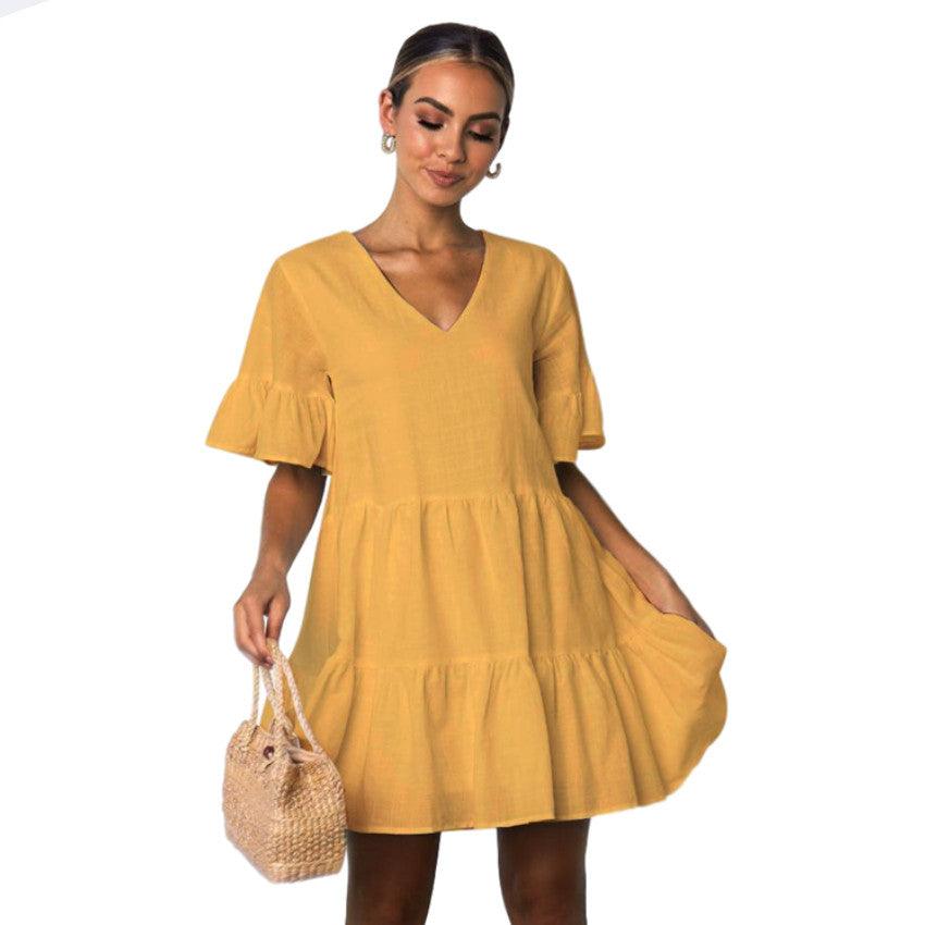 V-neck short sleeve skirt dress - MRSLM