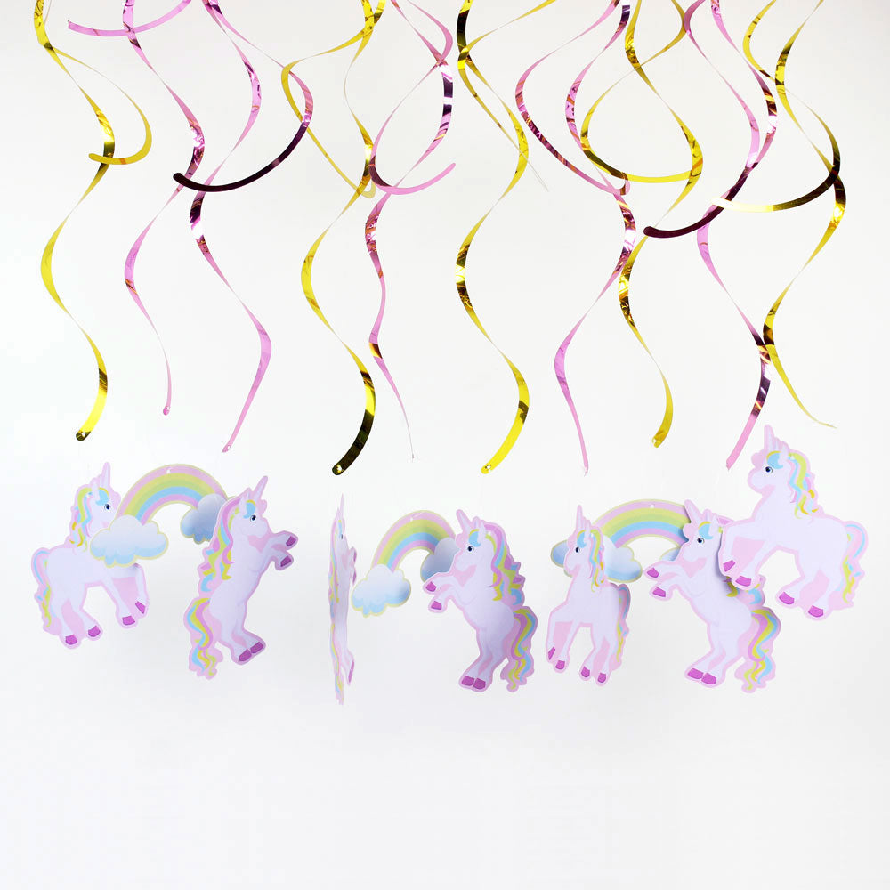 Rainbow Unicorn Design Party Ceiling Swirls 6 pcs Set