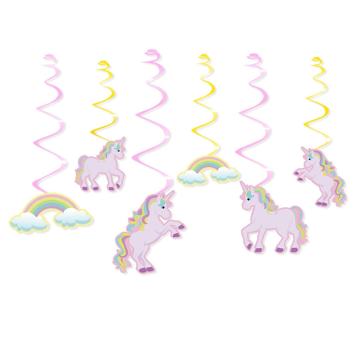 Rainbow Unicorn Design Party Ceiling Swirls 6 pcs Set