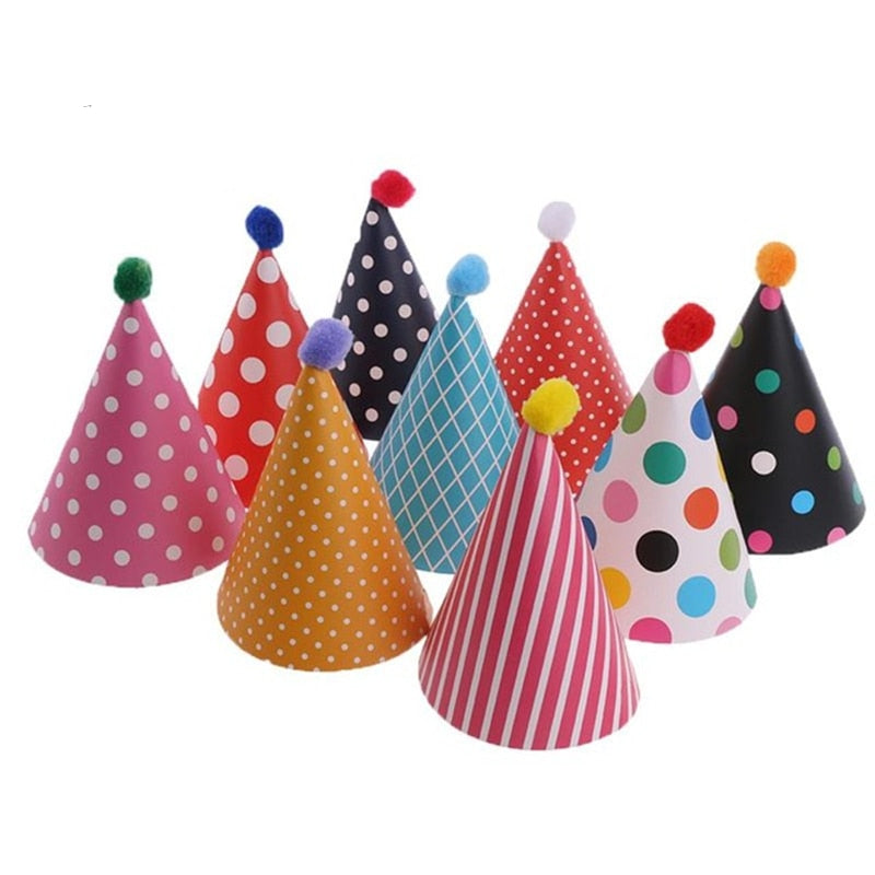 Birthday Party Cone Hats with Pom 11 pcs Set