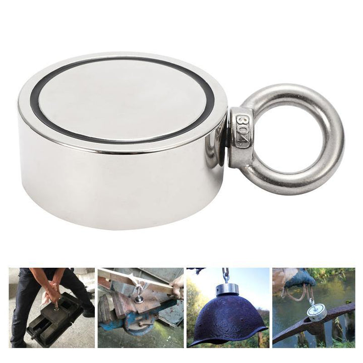 500KG D75mm Double Side Neodymium Fishing Salvage Recovery Magnet with 10M Rope - MRSLM