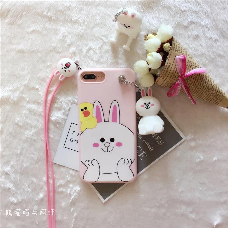 iPhone8/7PLUS doll pendant mobile phone shell 6S pink rabbit rubber sleeve iPhoneX/7 bear doll lanyard bracket - MRSLM