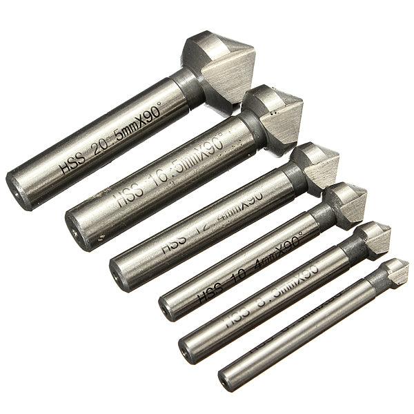 6pcs 3 flute 90 degree HSS Chamfer Cutter Mill Drill Set - MRSLM