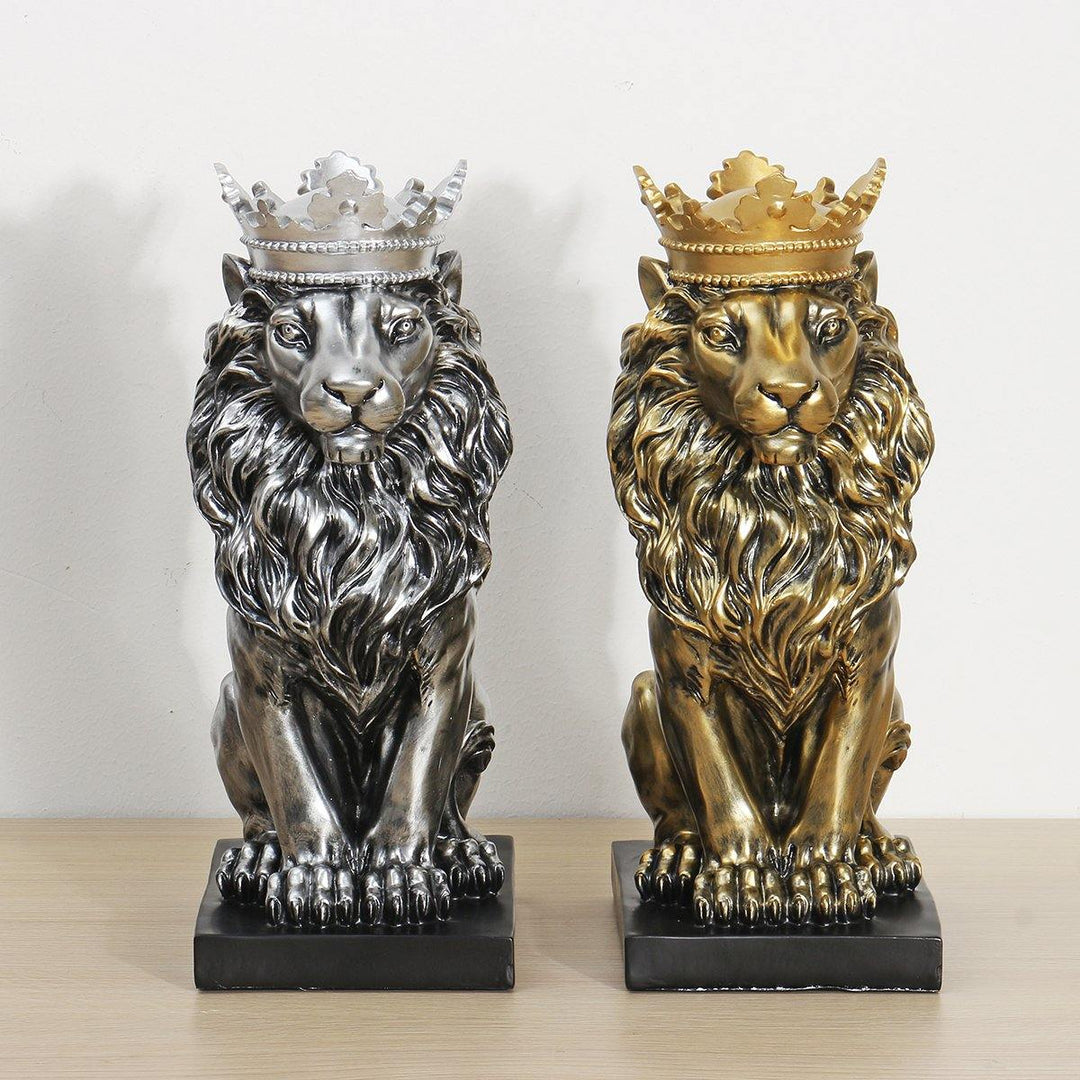 Nordic Style Crown Lion Statue Handicraft Decorations for Home Office Hotel Desk - MRSLM