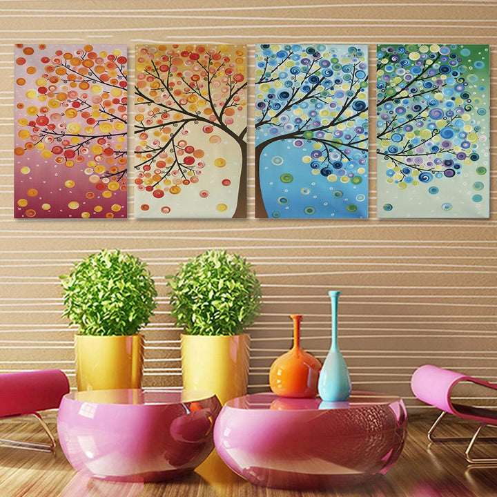 4pcs Canvas Wall Art Painting 40*60cm Hanging Pictures Season Trees Living Hall Decoration Supplies no Frame - MRSLM