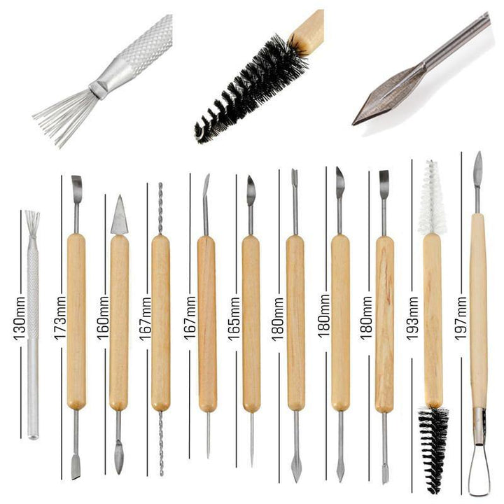 11Pcs Clay Sculpting Set Wax Carving Pottery Tools Shapers Polymer Modeling Wood Handle Set - MRSLM