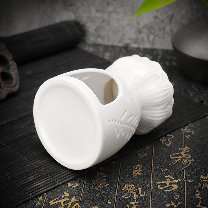 Lotus Flower Ceramic Oil Incense Burner Tea Light Holder Home Fragrance White - MRSLM