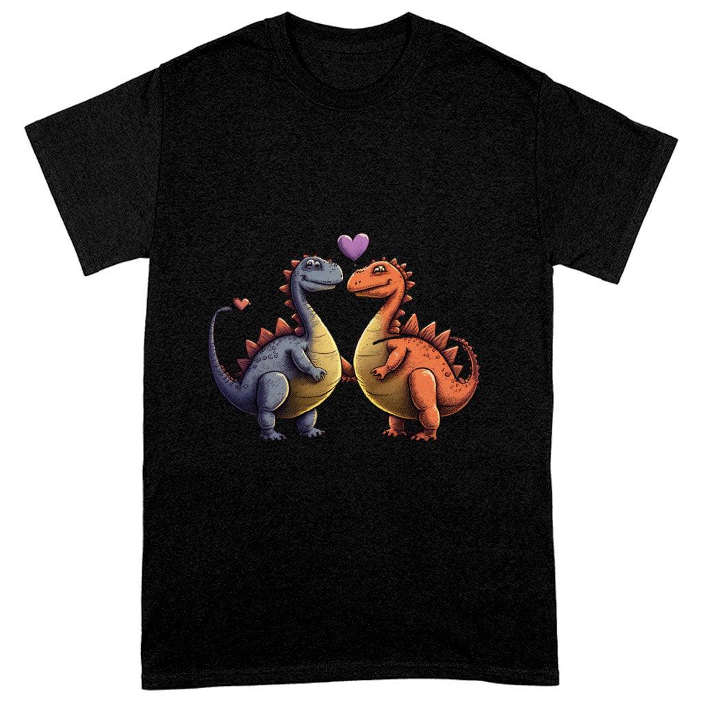 Love Couple Heavy Cotton T-Shirt - Dinosaur Print Tee Shirt - Printed T-Shirt - MRSLM