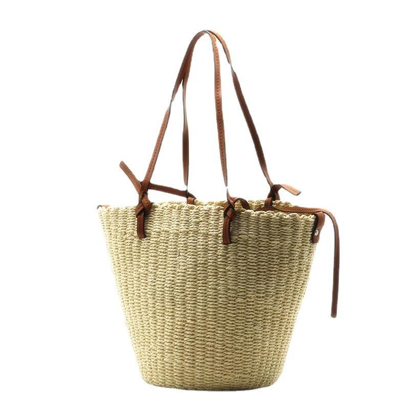 Women's One Shoulder Straw Cylindrical Bag - MRSLM