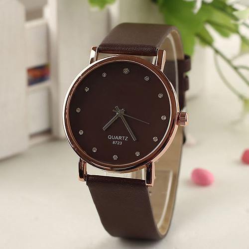 Women's Fashion Faux Leather Band Wristwatch Rhinestone Inlaid Quartz Watch - MRSLM