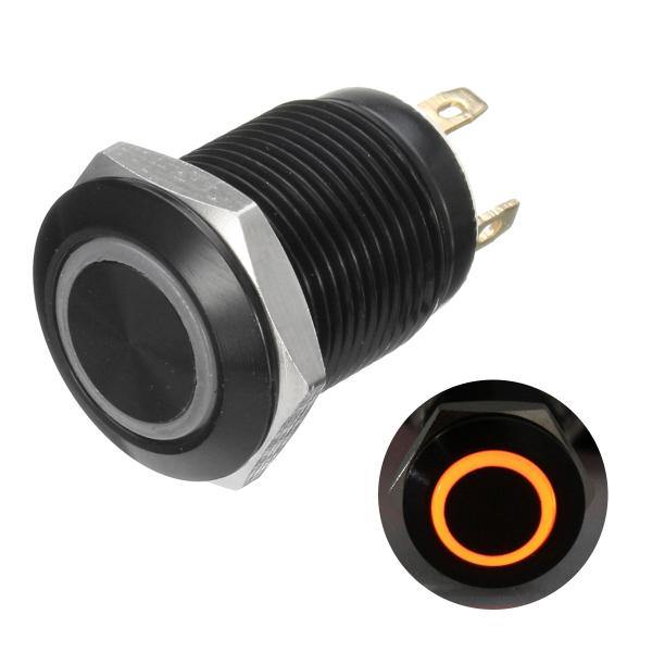 12v 4 Pin 12mm Led Light Metal Push Button Momentary Switch Waterproof Black - MRSLM