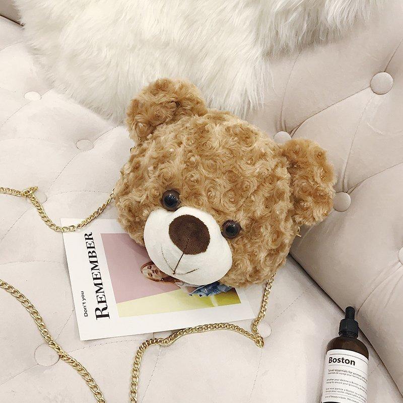 Teddy Bear Head Plush Shoulder Diagonal Bag - MRSLM