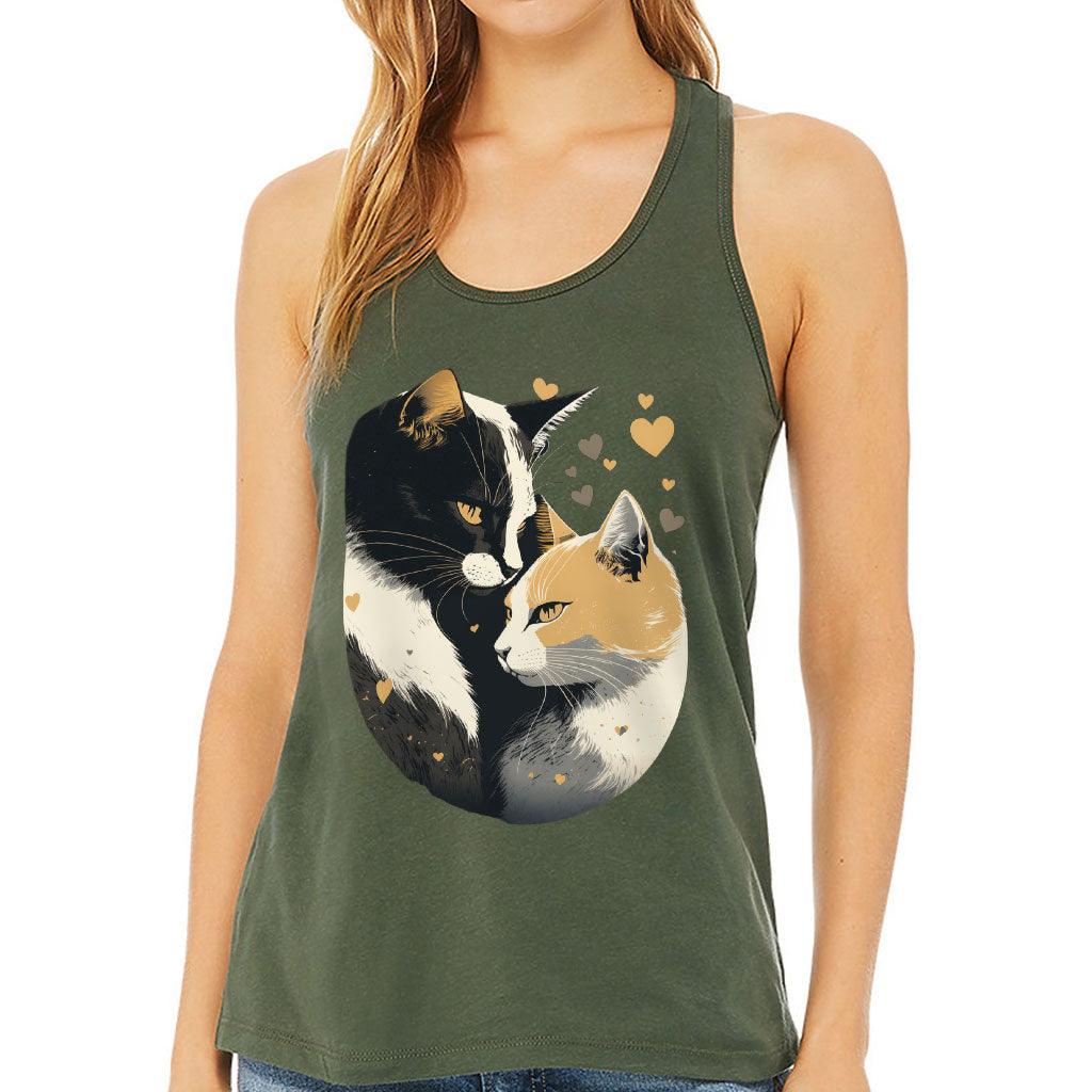 Cat Love Women's Racerback Tank - Couple Style Tank Top - Printed Workout Tank - MRSLM