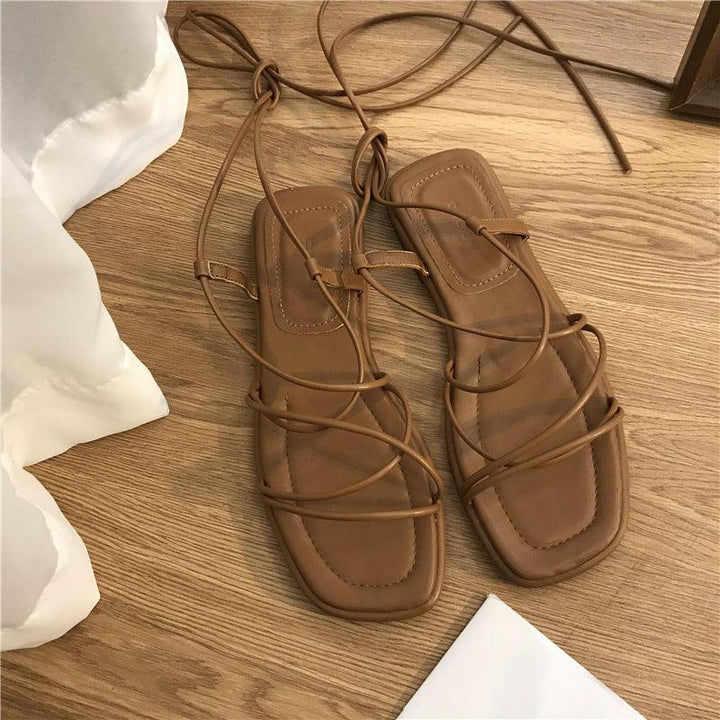 Women's Summer Flat Retro Toe Lace-up Sandals - MRSLM