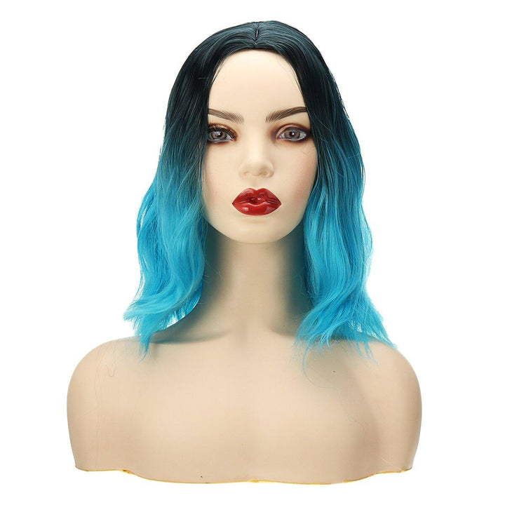 AISI QUEENS Water Wave Short Synthetic Wigs for Women Ombre Black and Orange Cosplay Bob Wig Blue Red Grey Blonde Pink Wig - MRSLM