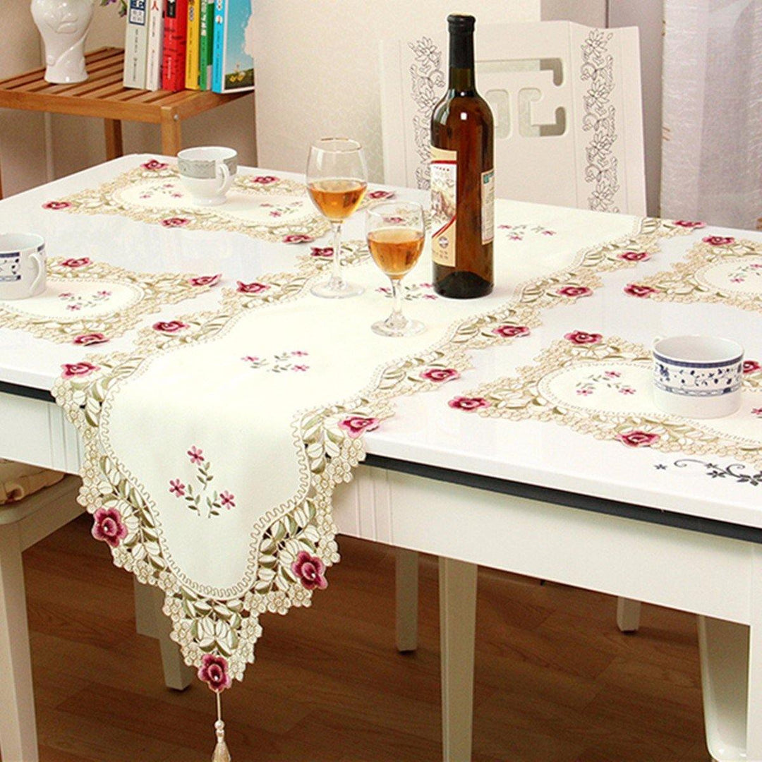 Table Runner Flower Desk Cover With Tassel Wedding Birthday Party Decor - MRSLM