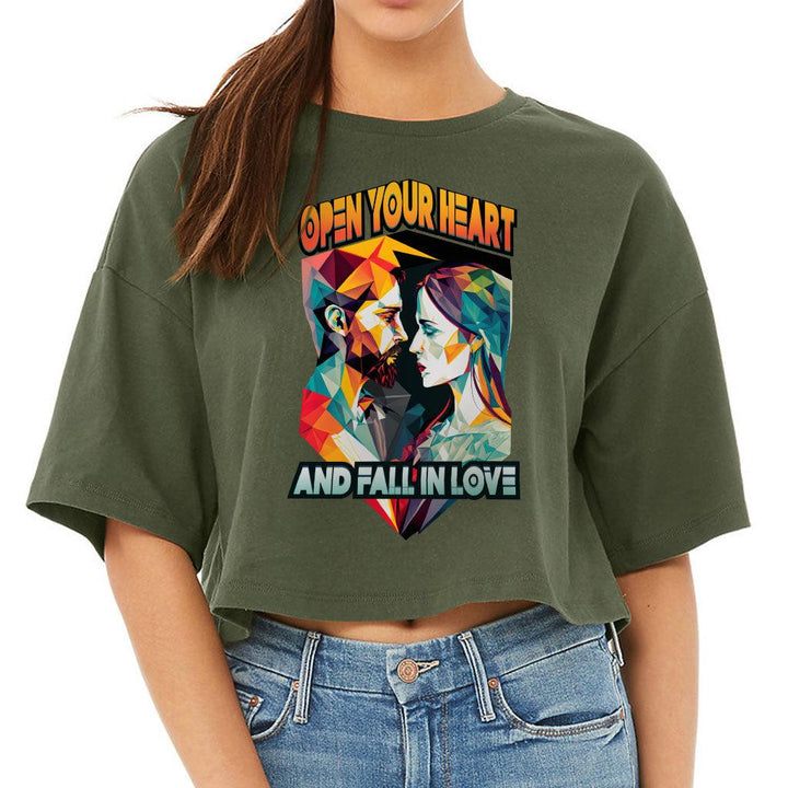 Fall in Love Women's Crop Tee Shirt - Unique Cropped T-Shirt - Geometric Crop Top - MRSLM