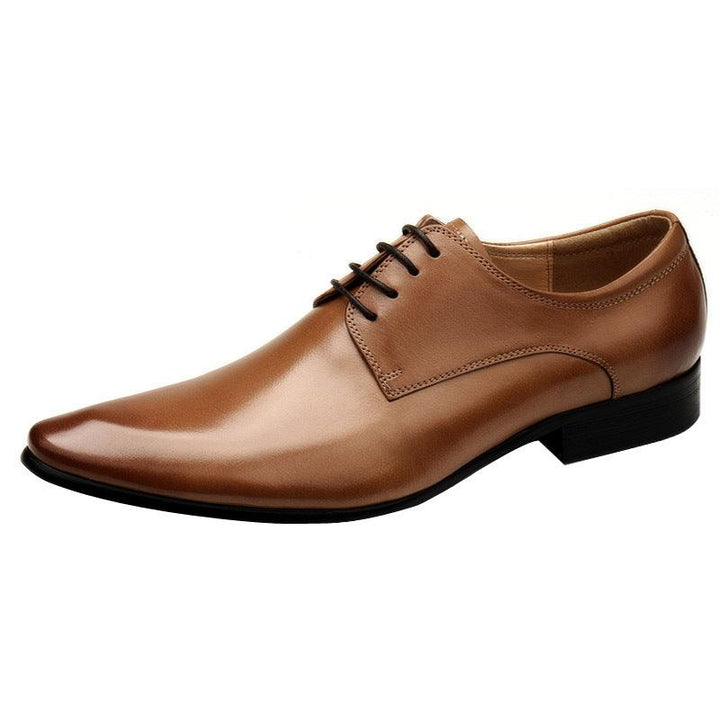 Pointed Toe Men's Shoes British Business Suits Lace Up Black Leather Shoes Men's Wedding Shoes - MRSLM