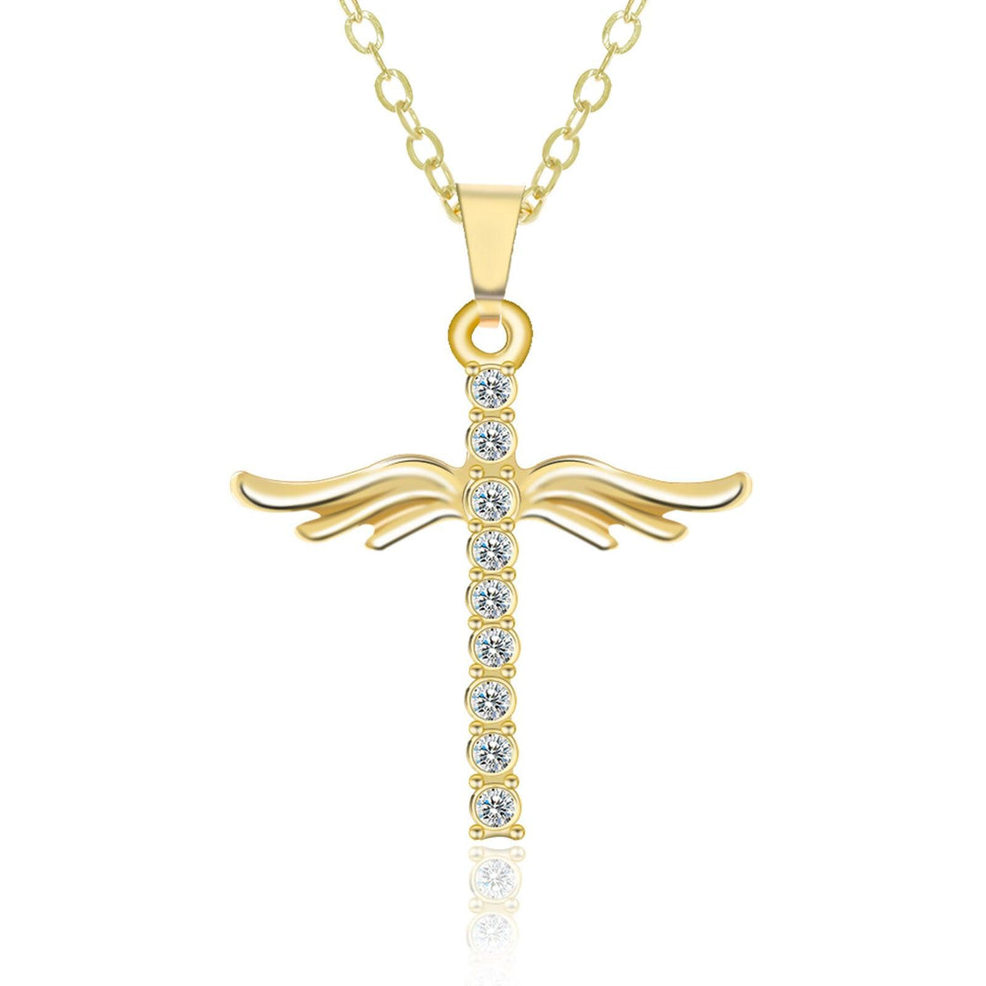 Simple Cross Diamond Angel Wings Pendant - MRSLM