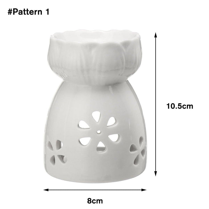 Lotus Flower Ceramic Oil Incense Burner Tea Light Holder Home Fragrance White - MRSLM