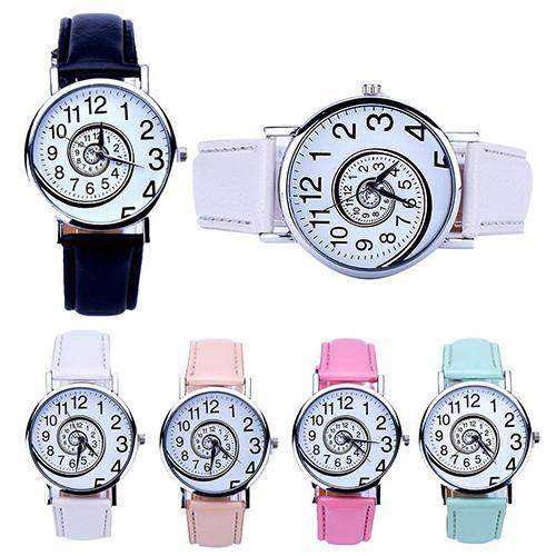 Women Creative Swirl Pattern Faux Leather Strap Analog Quartz Sports Wrist Watch - MRSLM