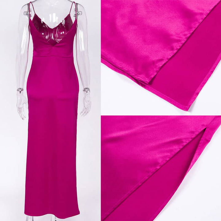 High-Waisted Maxi Satin Dress for Women