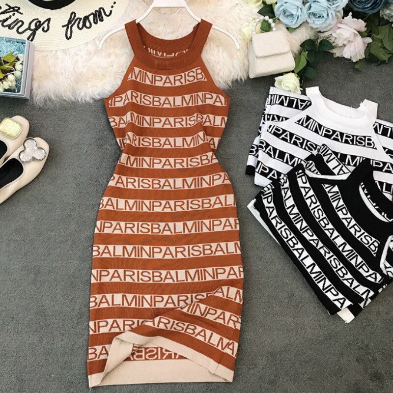 Knitted Letter Patterned Women's Sleeveless Dress