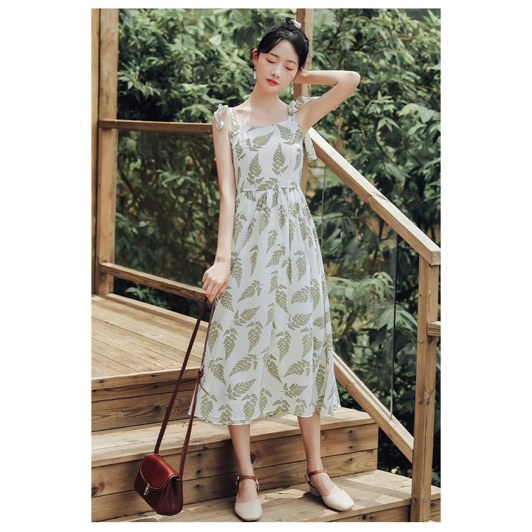 Women's Korean Style Chiffon Ruched Floral Dress