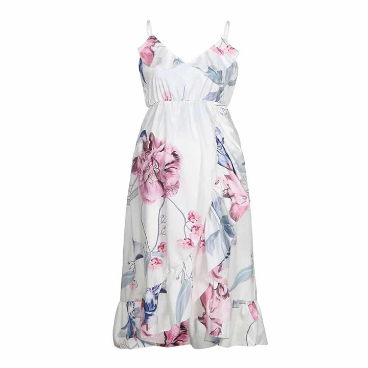 Elegant Maternity Dress Floral Printed Ruffles Sundress