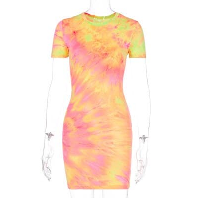 Rainbow Neon Tye Dye Mini Dress for Women