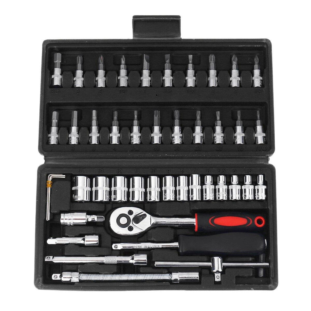 46pcs Socket Ratchet Screwdriver Wrench Set 1/4 Drive Flexible Car Repair Tool - MRSLM