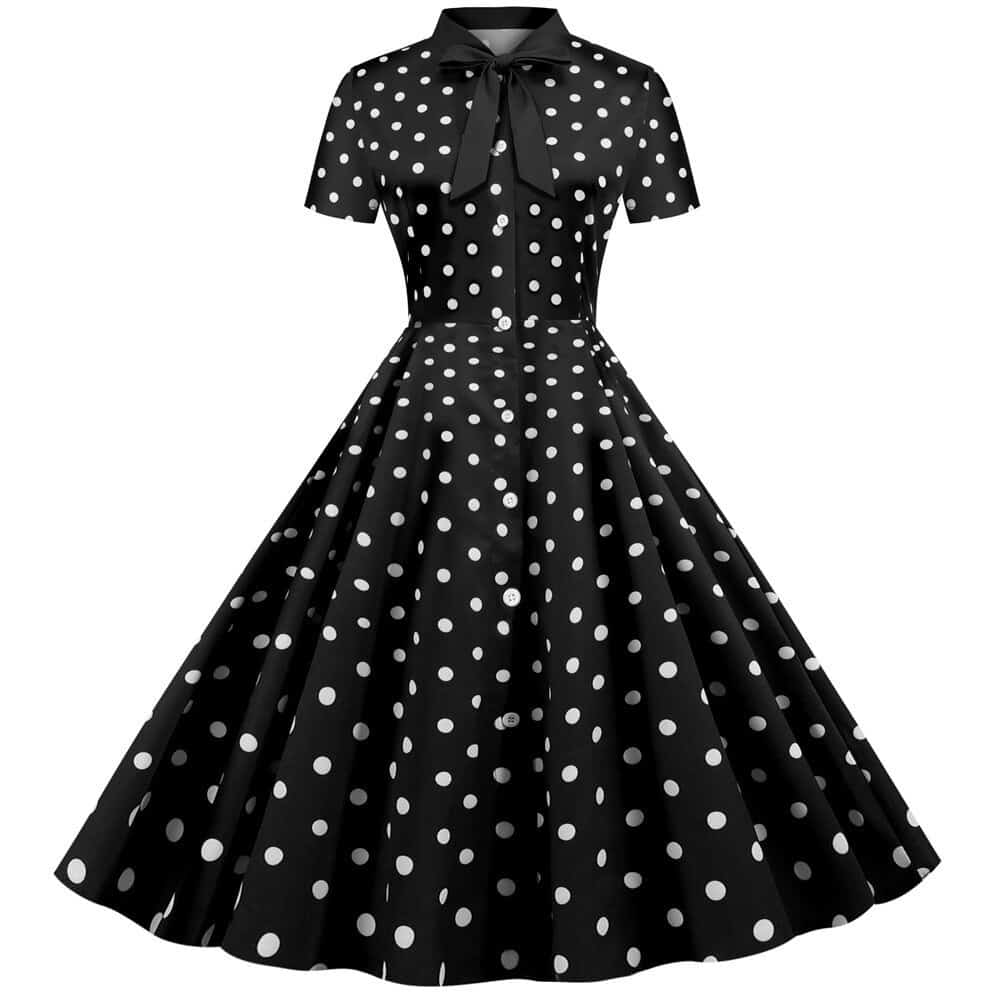 Black / Red Polka Dot Buttoned Pin-Up Dress for Women